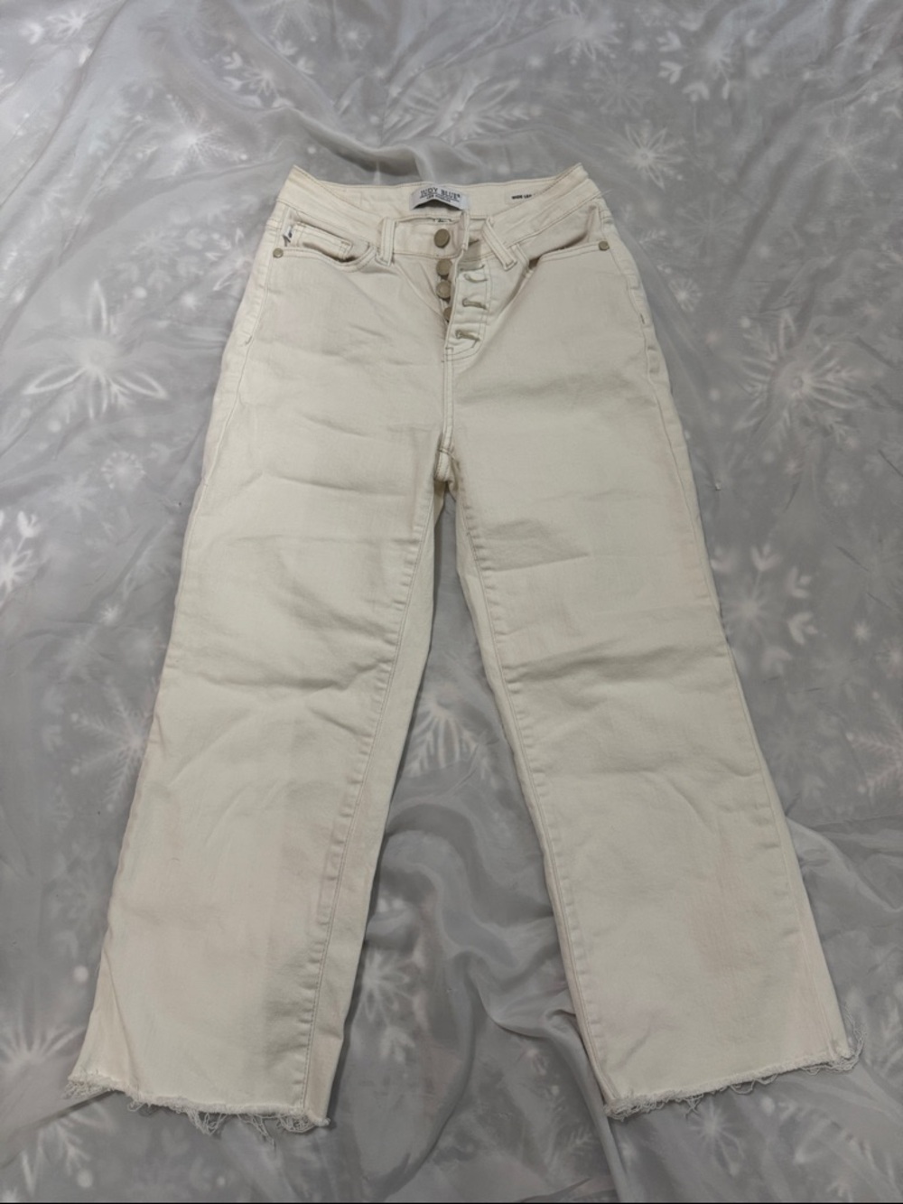 Judy Blue Cream High-Rise Button-Fly Wide Leg Cropped Jeans